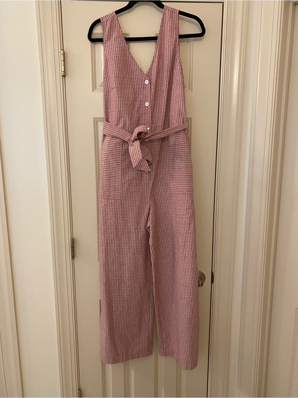 FRNCH fits like Medium marked Large Striped Sleeveless Cotton-Blend Jumpsuit